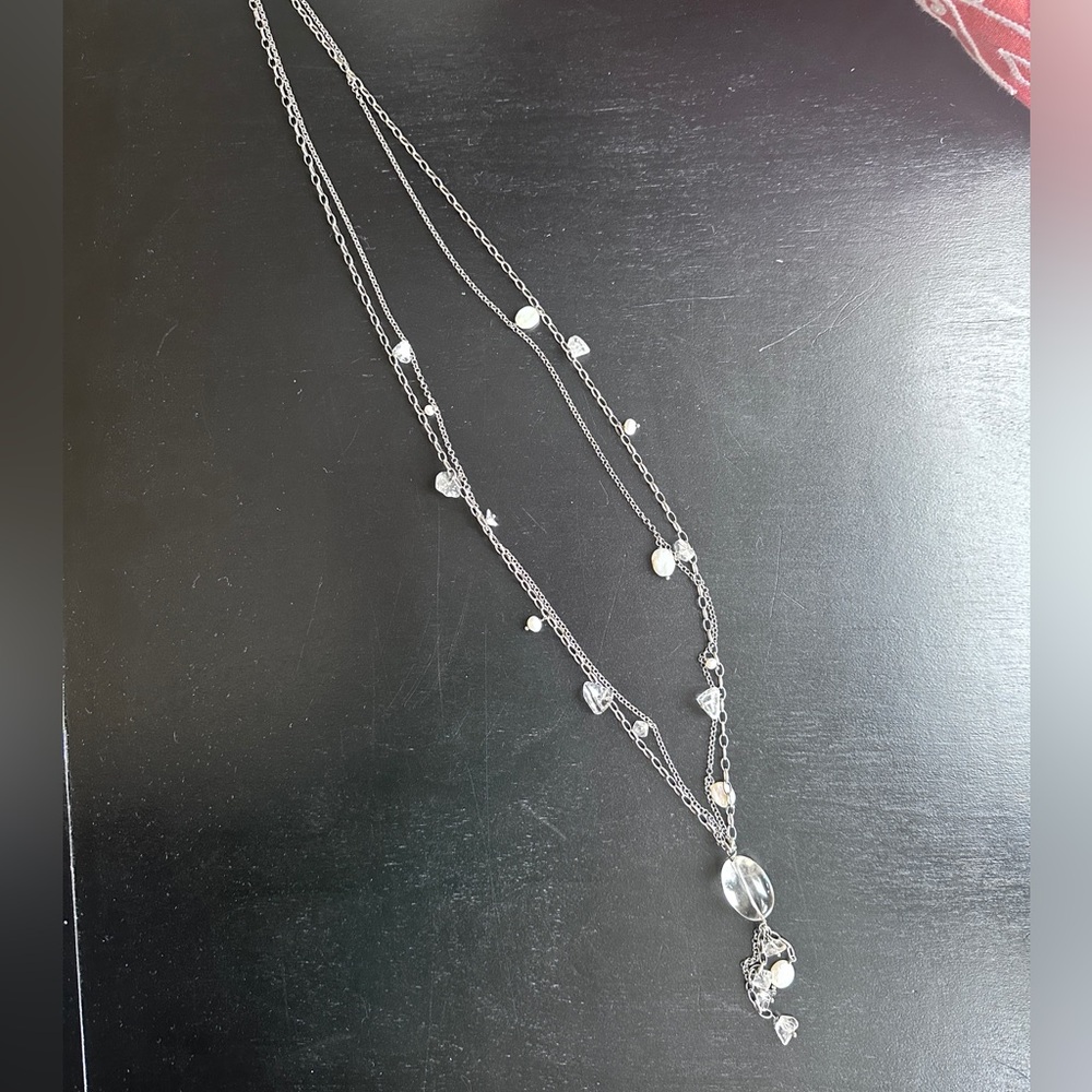 Silpada .925 Silver Long Necklace with Mother of Pearl, Bead Accents